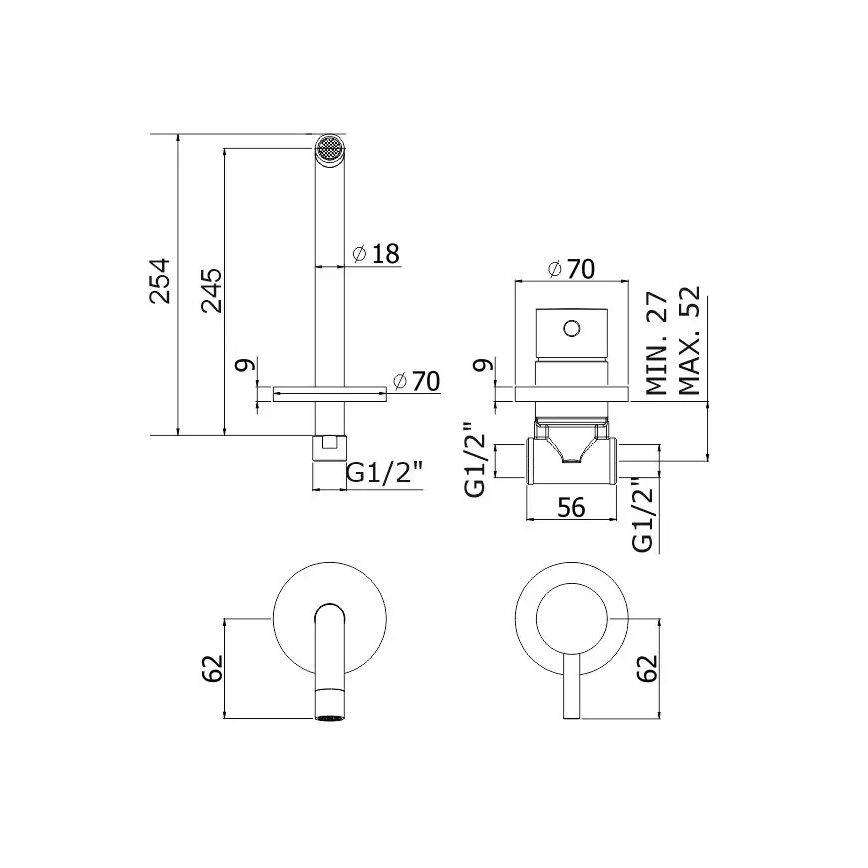 Paffoni - Umývadlová batéria pre podomietkovú inštaláciu LIGHT lesklý chróm