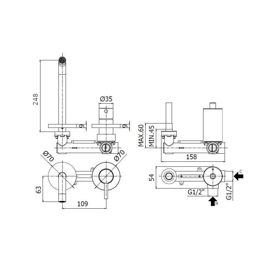Paffoni - Umývadlová batéria pre podomietkovú inštaláciu LIGHT lesklý chróm
