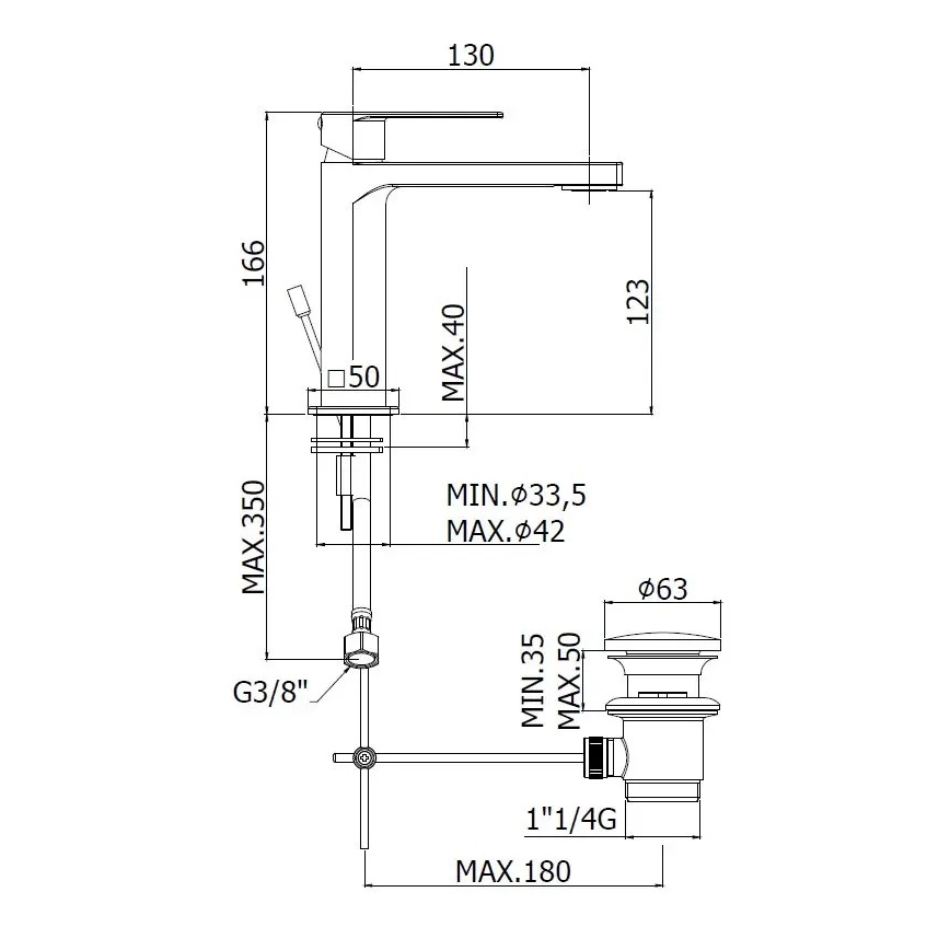 Paffoni - Umývadlová batéria s výpusťou TANGO, nerez