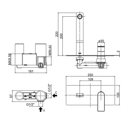 Paffoni - Umývadlová batéria TANGO pre podomietkovú inštaláciu, lesklý chróm