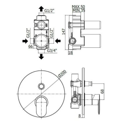 Paffoni - Vaňová batéria pre podomietkovú inštaláciu CANDY v lesklom chróme