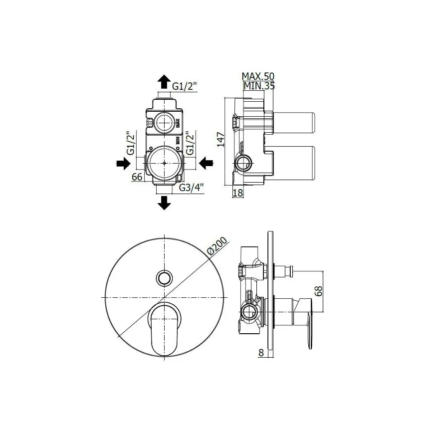 Paffoni - Vaňová batéria pre podomietkovú inštaláciu CANDY v lesklom chróme