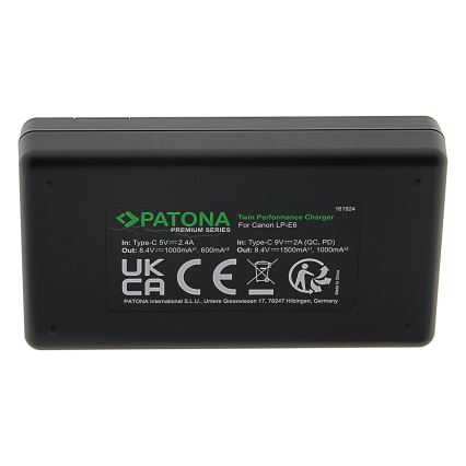 PATONA - Rýchlonabíjačka Dual Canon LP-E6 + kábel USB-C 0,6m