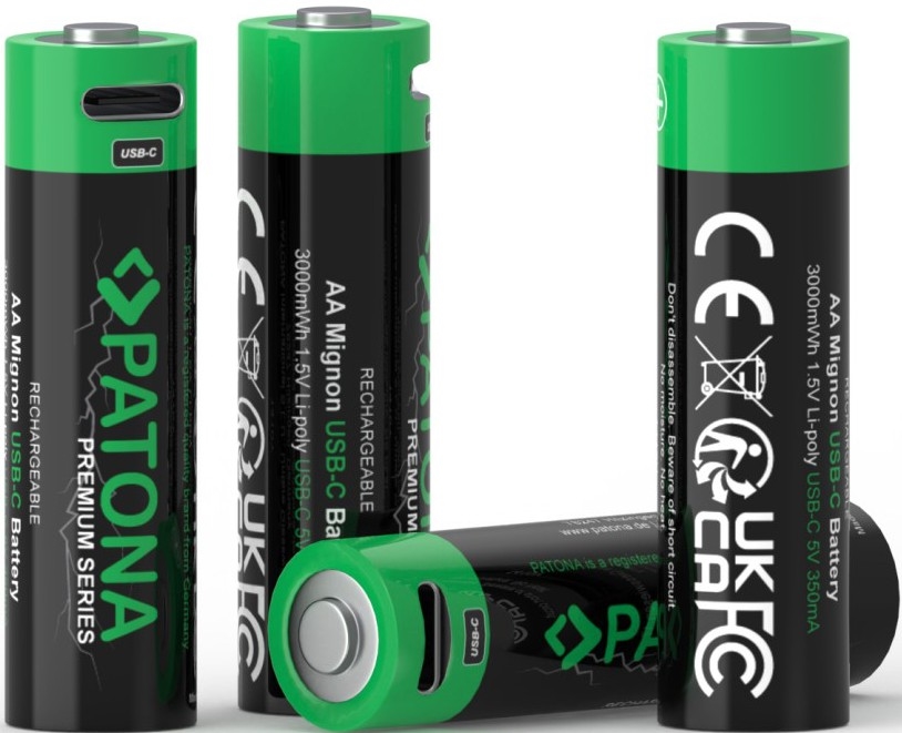PATONA - SADA 4x Batéria AA/LR6 Li-Pol 2000mAh 1,5Vs s USB-C nabíjaním