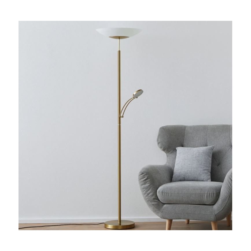 Paul Neuhaus 655-60 - LED Stmievateľná stojacia lampa ALFRED 1xLED/28W/230V+1xLED/4W/230V mosadz