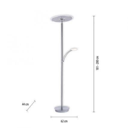 Paul Neuhaus 673-55 - LED Stmievateľná stojacia lampa ARTUR 2xLED/21W/230V+1xLED/6W lesklý chróm