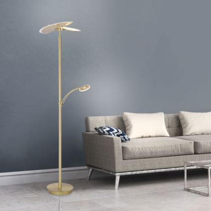 Paul Neuhaus 673-60 - LED Stmievateľná stojacia lampa ARTUR 2xLED/21W/230V+1xLED/6W zlatá