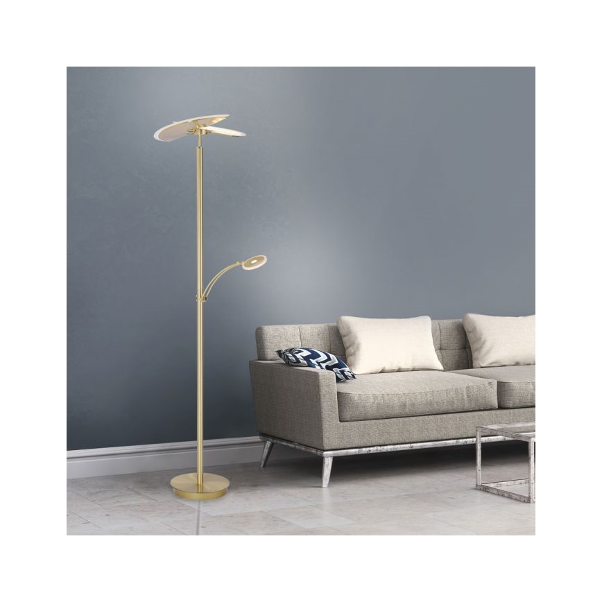 Paul Neuhaus 673-60 - LED Stmievateľná stojacia lampa ARTUR 2xLED/21W/230V+1xLED/6W zlatá