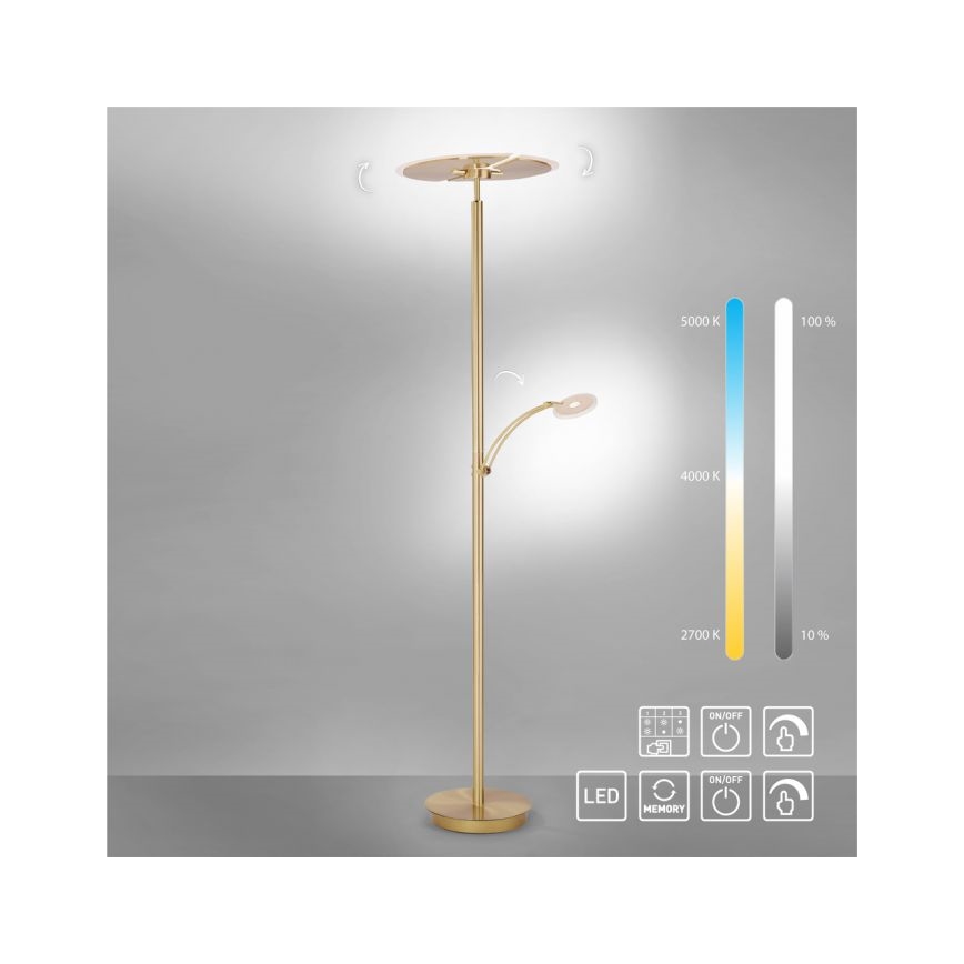 Paul Neuhaus 673-60 - LED Stmievateľná stojacia lampa ARTUR 2xLED/21W/230V+1xLED/6W zlatá