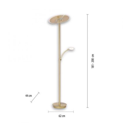 Paul Neuhaus 673-60 - LED Stmievateľná stojacia lampa ARTUR 2xLED/21W/230V+1xLED/6W zlatá