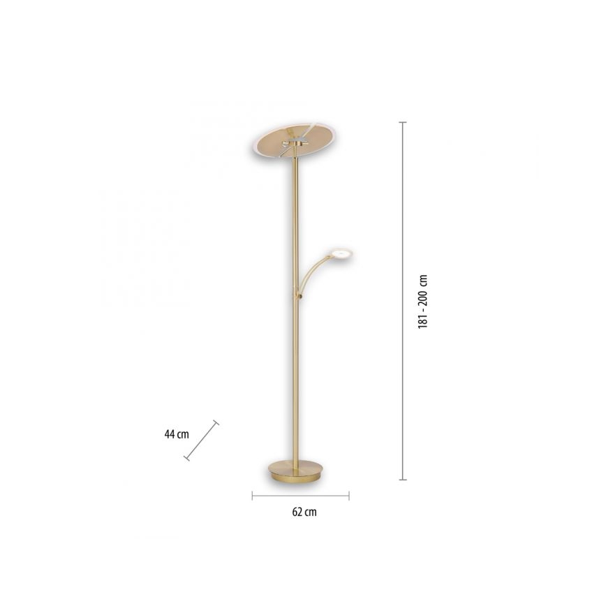 Paul Neuhaus 673-60 - LED Stmievateľná stojacia lampa ARTUR 2xLED/21W/230V+1xLED/6W zlatá