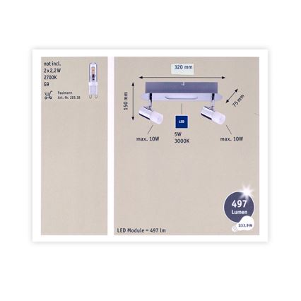 Paulmann 66647 - LED Bodové svietidlo 2xG9/10W/230V + LED/5W