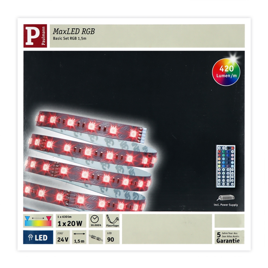 Paulmann 70587 - RGB LED pás 20 W stmievateľný MAXLED 1,5 m 230 V + diaľkové ovládanie