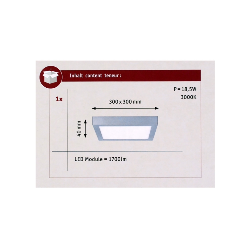 Paulmann 70650 - LED/17W Stropné svietidlo LUNAR 230V 30x30 cm matný chróm