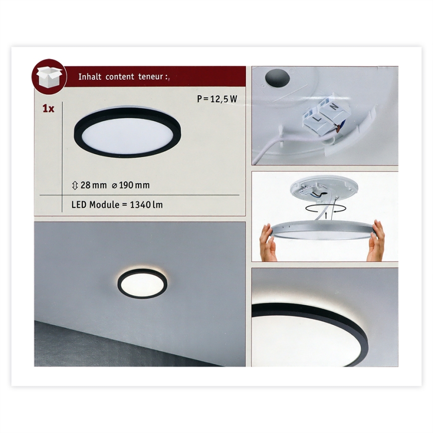 Paulmann 70997 - LED/11,2W Panel prisadený ATRIA 230V 3000K pr. 19 cm čierna