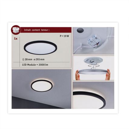 Paulmann 70998 - LED/16W Panel prisadený ATRIA 230V 3000K pr. 29,3 cm čierna
