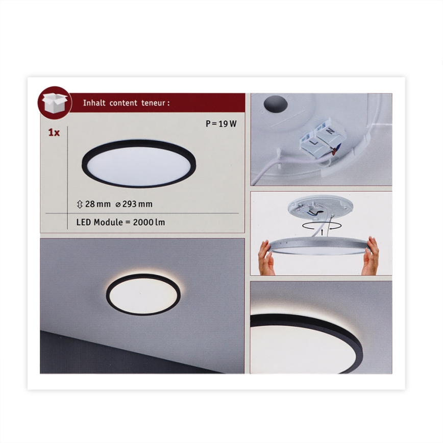 Paulmann 70998 - LED/16W Panel prisadený ATRIA 230V 3000K pr. 29,3 cm čierna