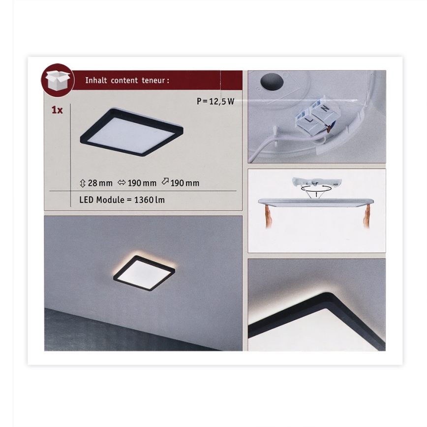 Paulmann 71000 - LED/11,2W Panel prisadený ATRIA 230V 3000K 19x19 cm čierna