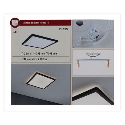 Paulmann 71001 - LED/16W Panel prisadený ATRIA 230V 3000K 29,3x29,3 cm čierna