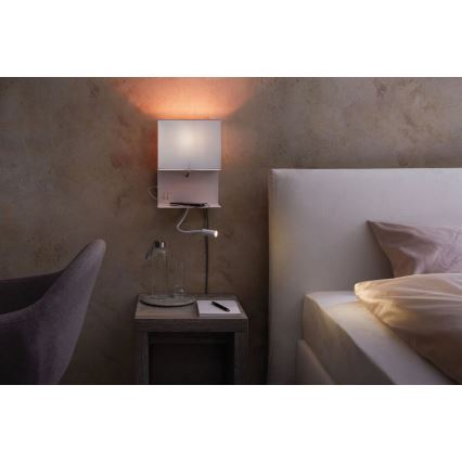 Paulmann 78913 - LED/2,5W + 1xE27/40W Nástenné svietidlo s poličkou a USB MERANI 230V biela