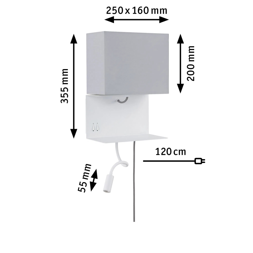 Paulmann 78913 - LED/2,5W + 1xE27/40W Nástenné svietidlo s poličkou a USB MERANI 230V biela