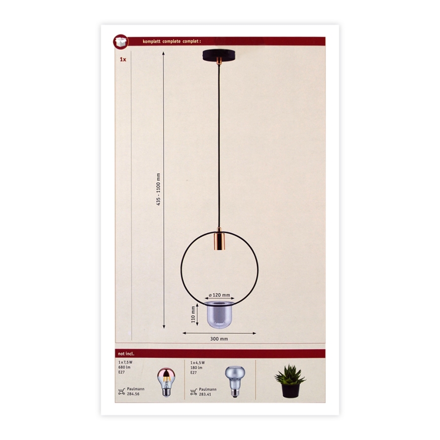 Paulmann 79748 - 1xE27/20W Luster na lanku TASJA 230V