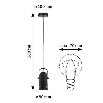 Paulmann 79766 - LED 1xE27/8W Závesné svietidlo na lanku LAVEA 230V čierne