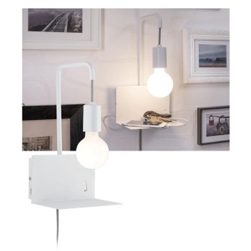 Paulmann 79812 - 1xE27/40W Nástenné svietidlo CALVANI s policou a USB, 230V, biele