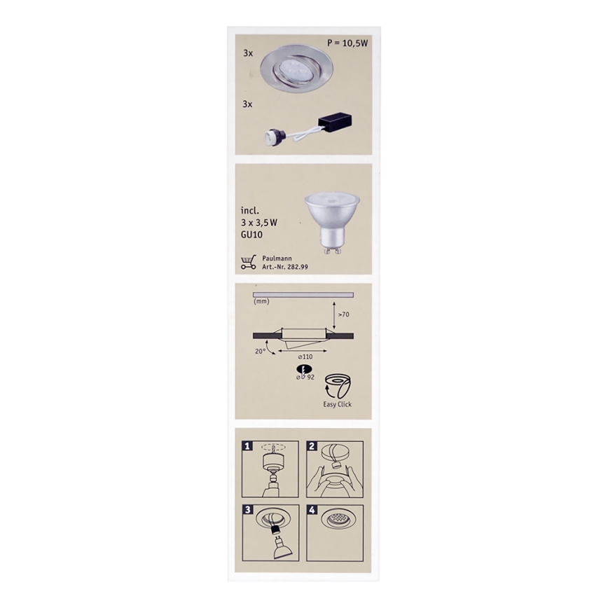 Paulmann 92026 - SET 3x LED Podhľadové svietidlo QUALITY LINE 3xGU10-LED/3,5W