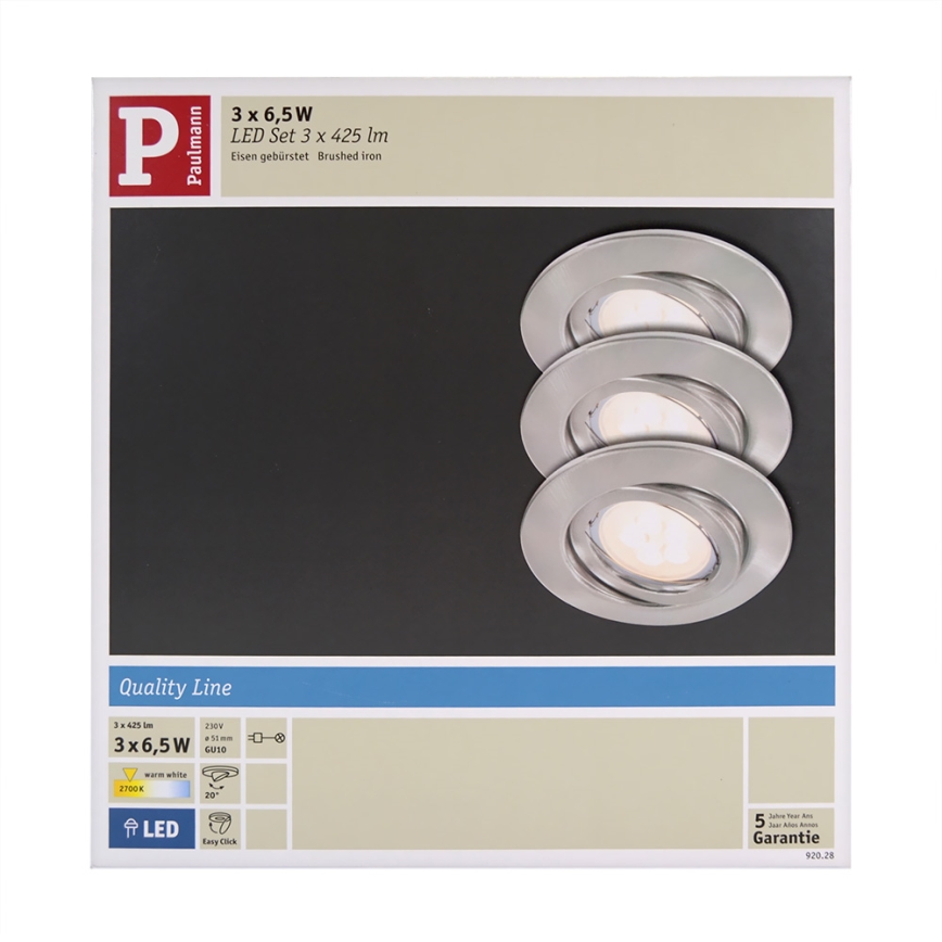 Paulmann 92028 - SET 3x LED Podhľadové svietidlo QUALITY LINE 3xGU10-LED/6,5W