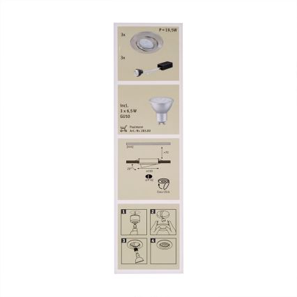 Paulmann 92028 - SET 3x LED Podhľadové svietidlo QUALITY LINE 3xGU10-LED/6,5W