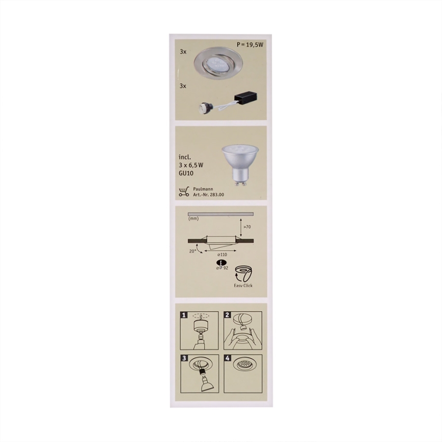 Paulmann 92028 - SET 3x LED Podhľadové svietidlo QUALITY LINE 3xGU10-LED/6,5W
