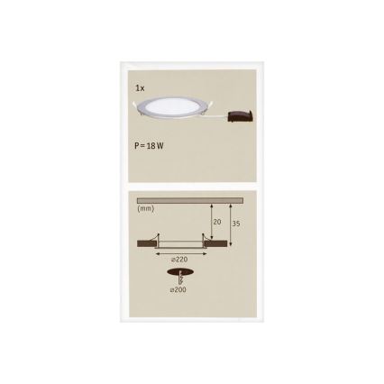 Paulmann 92075 - LED/18W Kúpeľňové podhľadové svietidlo QUALITY LINE 230V IP44