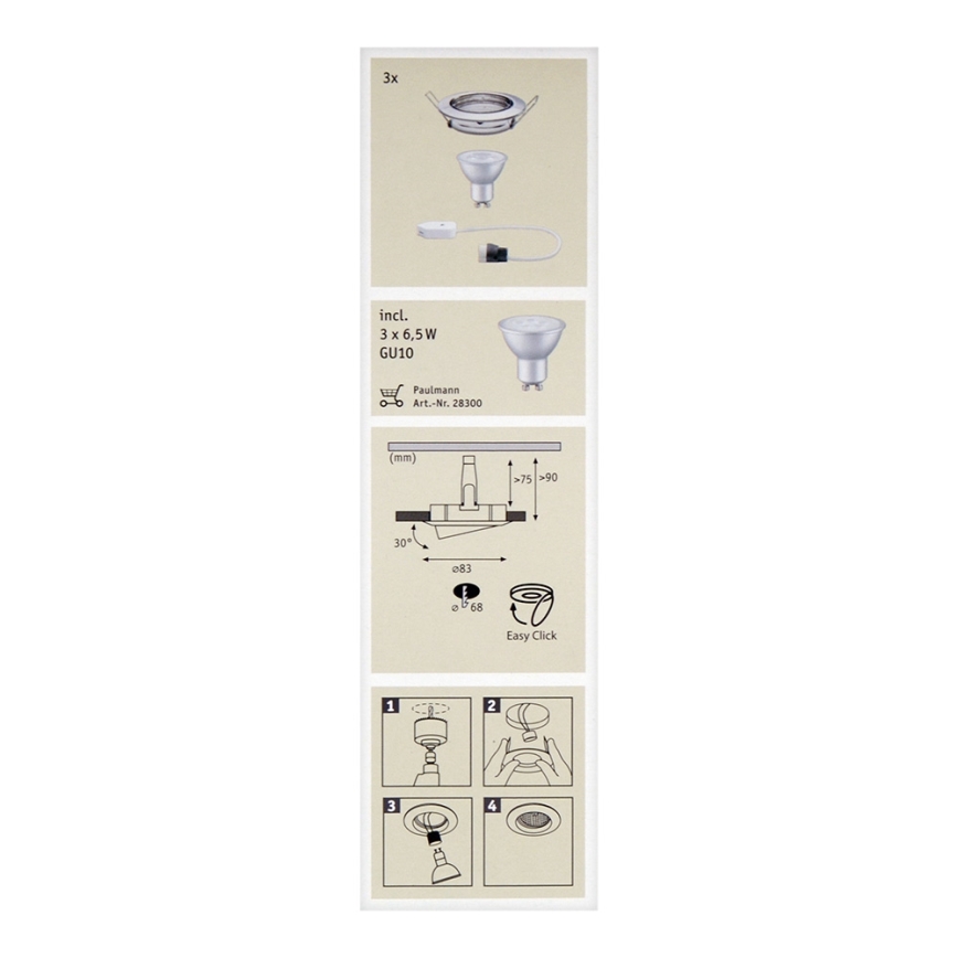 Paulmann 92102 - SADA 3xLED-GU10/6,5W Podhľadové svietidlo 230V