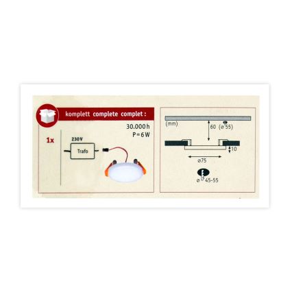 Paulmann 92387 - LED/4,5W IP44 Kúpeľňové podhľadové svietidlo VARIFIT 230V