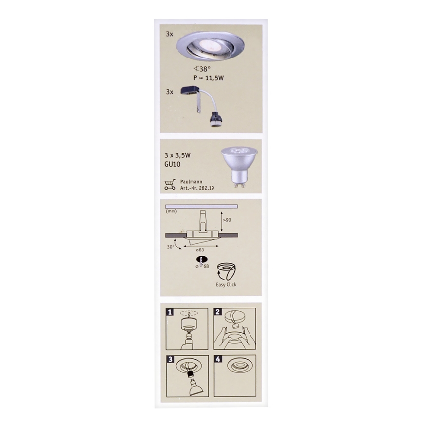 Paulmann 92516 - SADA 3xLED-GU10/3,5W Kúpeľňové zapustené svietidlo PREMIUM LINE 230V