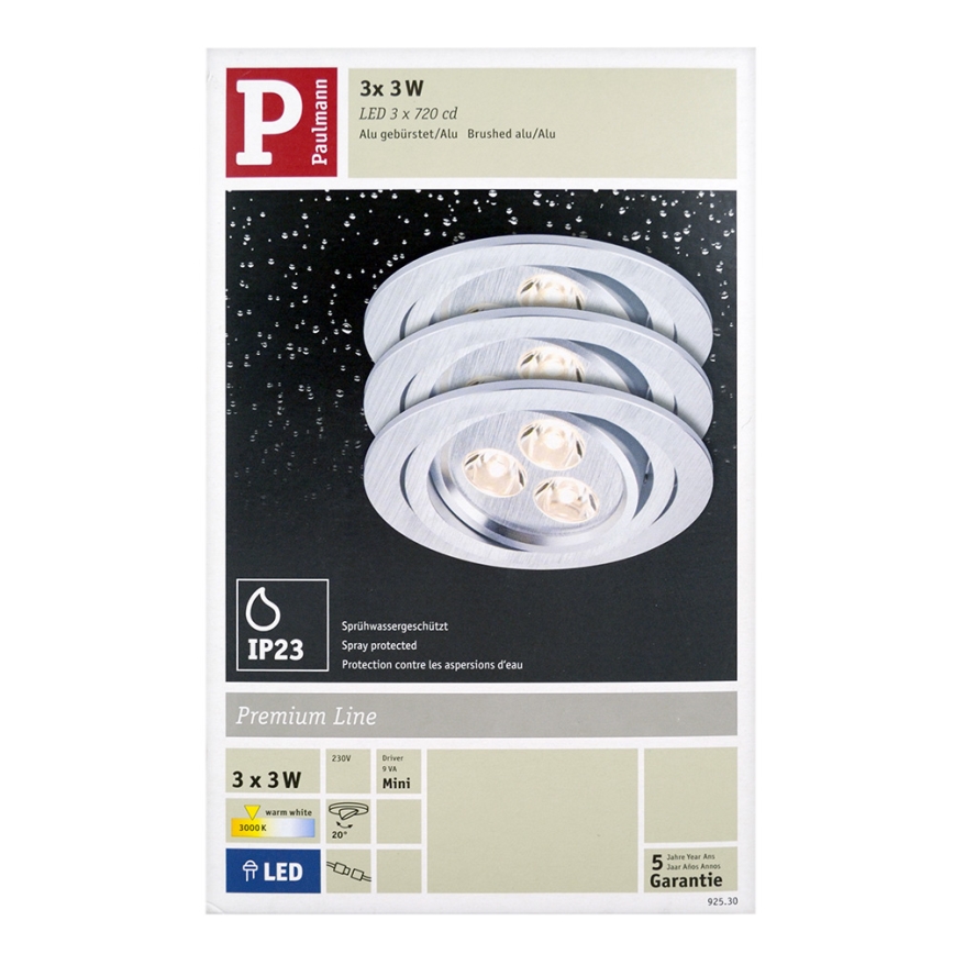 Paulmann 92530 - SADA 3x LED/3W Kúpeľnové podhľadové svietidlo PREMIUM LINE 230V