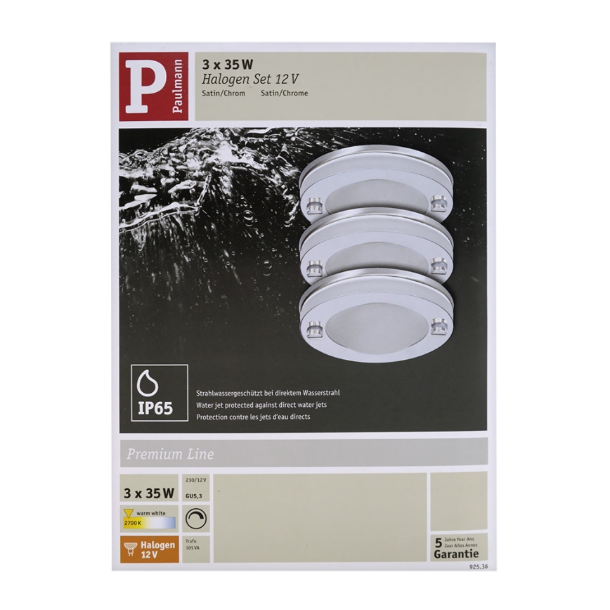 Paulmann 92536 - SADA 3x Kúpeľňové podhľadové svietidlo DECO 3xGU5,3/35W/230V