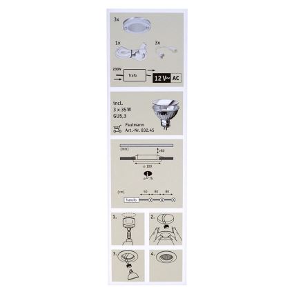 Paulmann 92536 - SADA 3x Kúpeľňové podhľadové svietidlo DECO 3xGU5,3/35W/230V