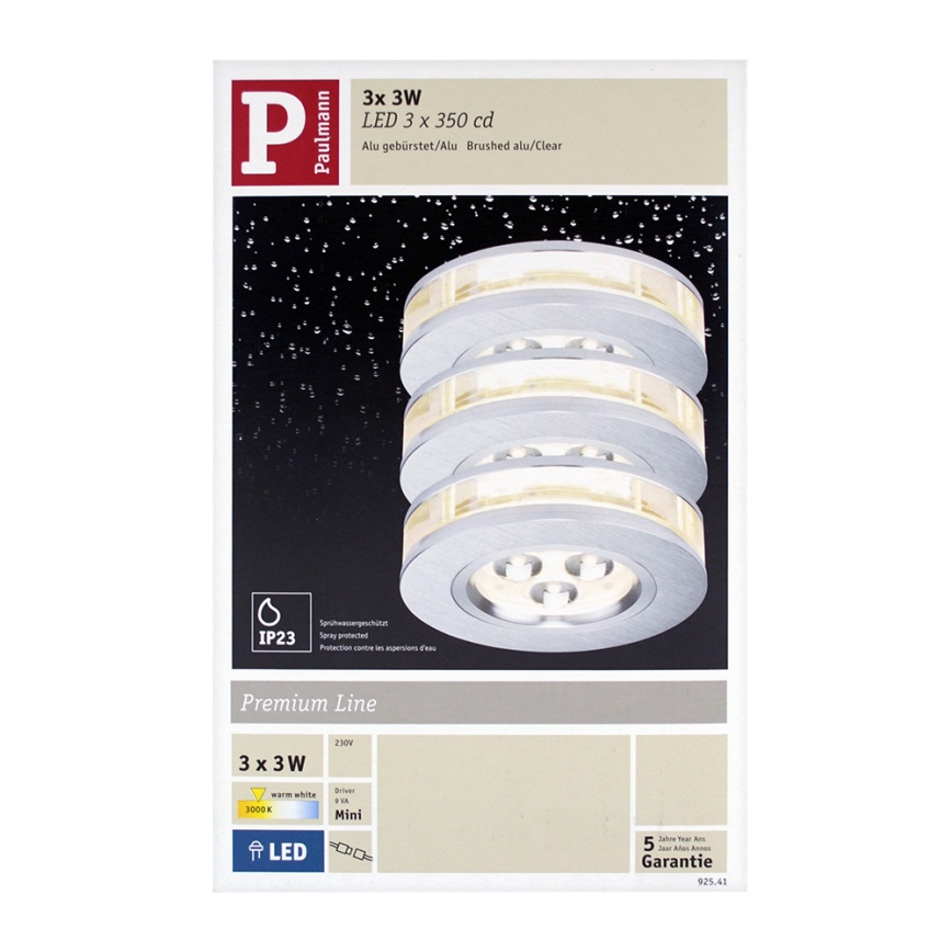 Paulmann 92541 - SET 3x LED Podhľadové svietidlo PREMIUM LINE 3xLED/3W/230V