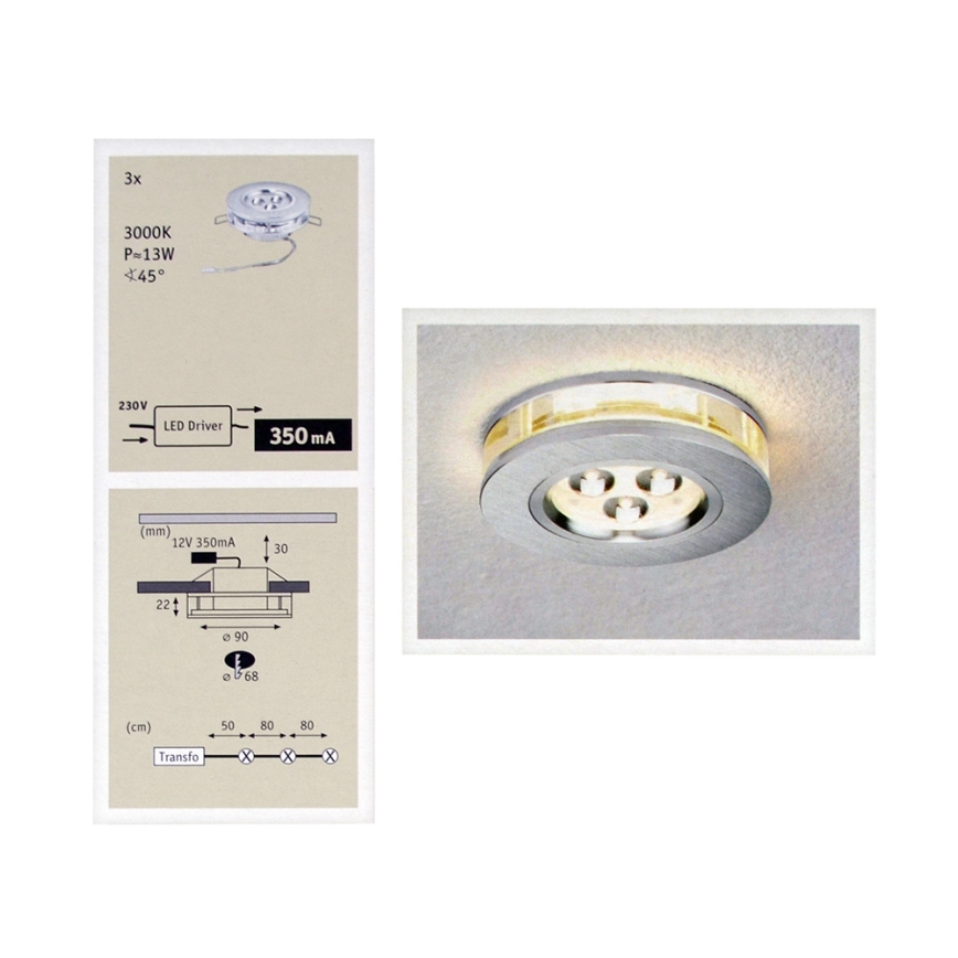 Paulmann 92541 - SET 3x LED Podhľadové svietidlo PREMIUM LINE 3xLED/3W/230V