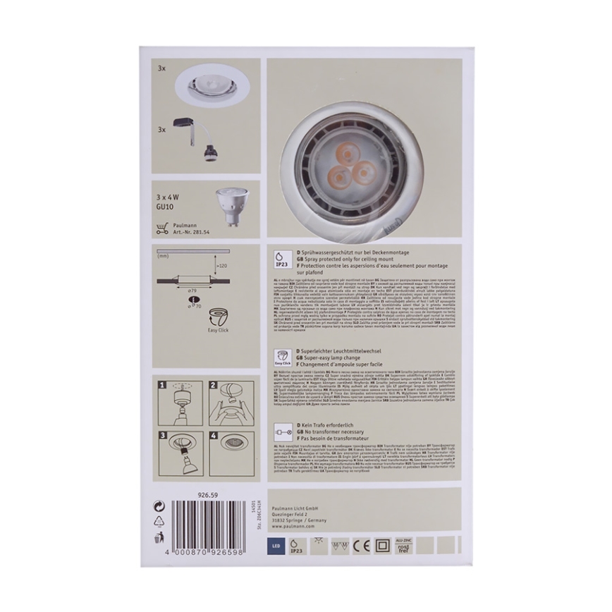 Paulmann 92659 - SET 3x 3x LED Kúpeľňové svietidlo PREMIUM LINE 3xGU10/4W/230V