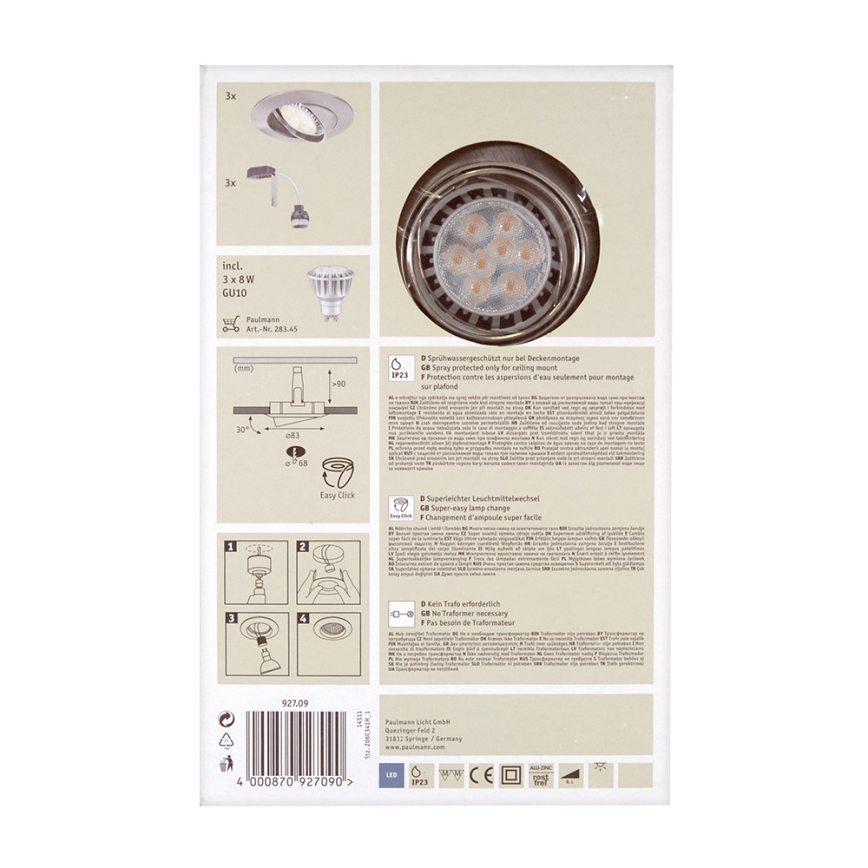 Paulmann 92709 - SADA 3xLED Podhľadové svietidlo 3xGU10/8W/230V