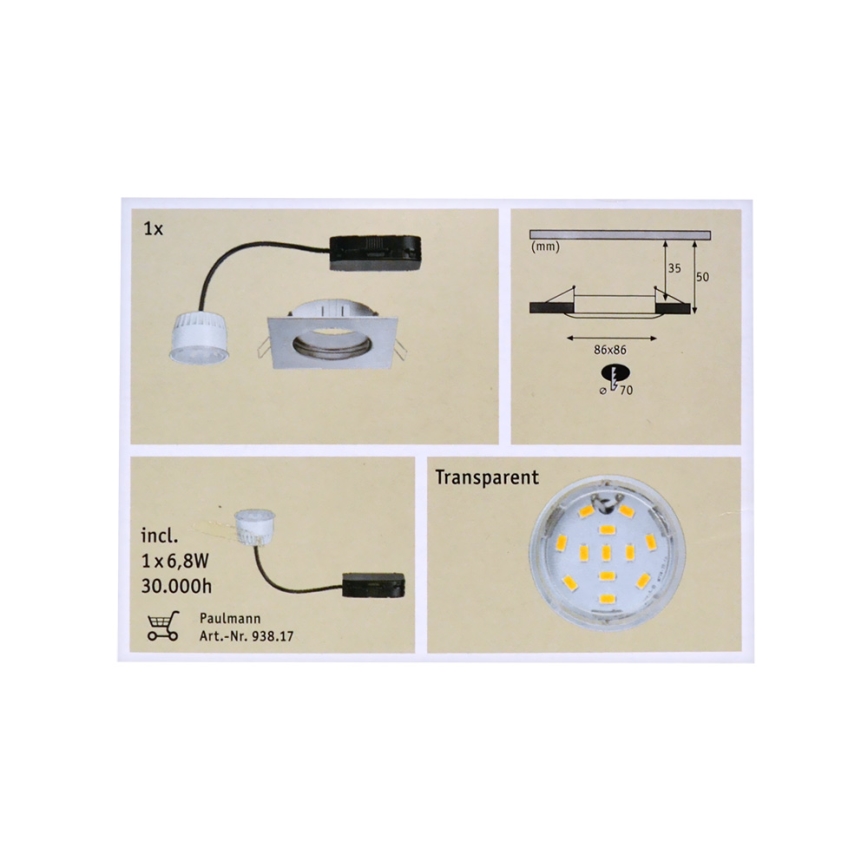 Paulmann 92761 - LED Kúpeľňové podhľadové svietidlo COIN LED/6,8W/230V