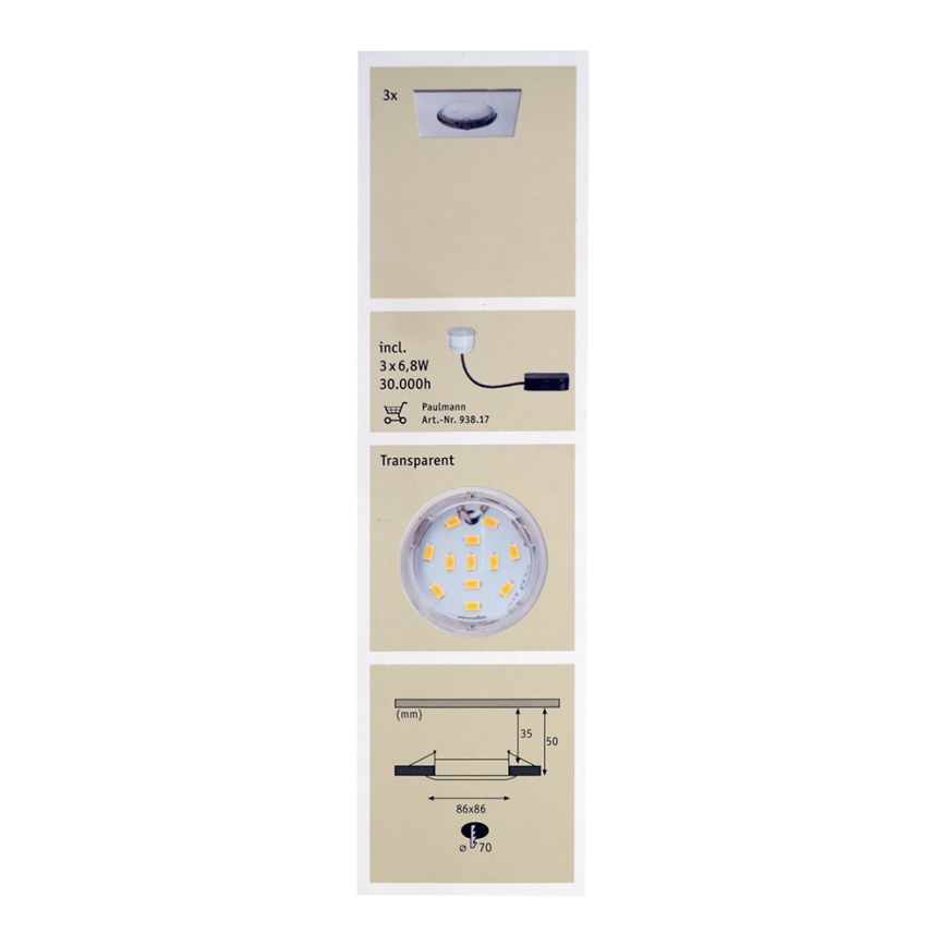 Paulmann 92762 - SADA 3x LED Kúpeľňové podhľadové svietidlo COIN 3xLED/6,8W/230V