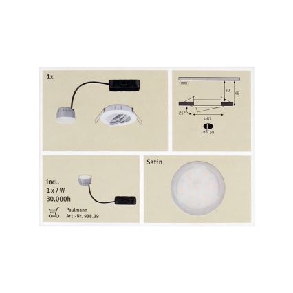 Paulmann 92830 - LED/7W Stmievateľné kúpeľňové podhľadové svietidlo COIN 230V