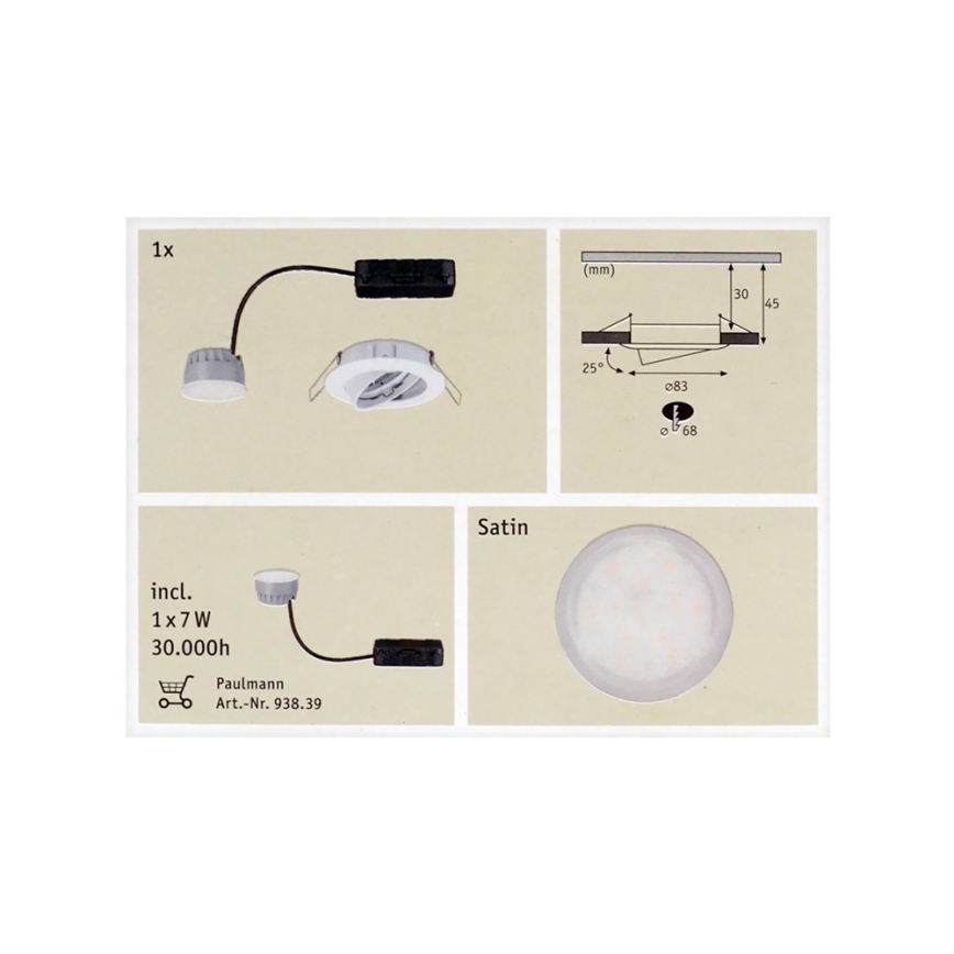 Paulmann 92830 - LED/7W Stmievateľné kúpeľňové podhľadové svietidlo COIN 230V