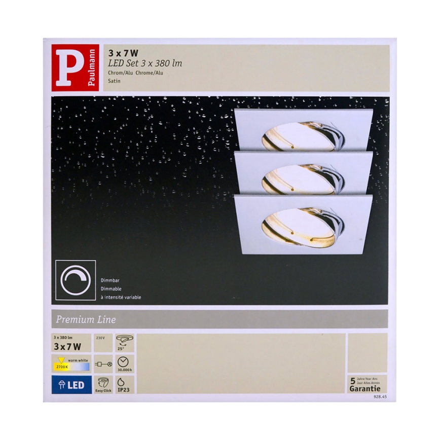 Paulmann 92845 - SADA 3x LED Stmievateľné podhľadové svietidlo EBL 3xLED/7W/230V