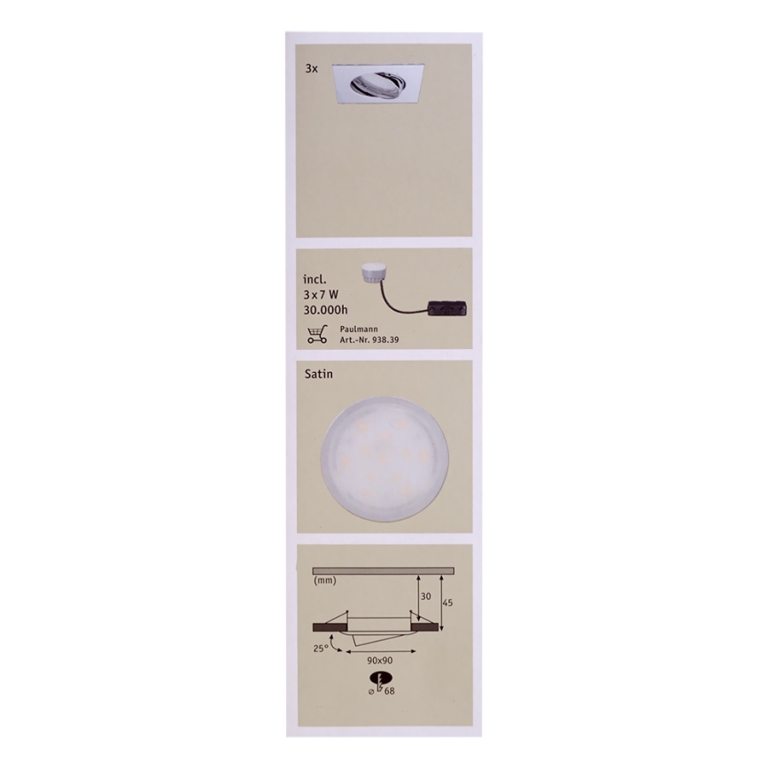 Paulmann 92845 - SADA 3x LED Stmievateľné podhľadové svietidlo EBL 3xLED/7W/230V