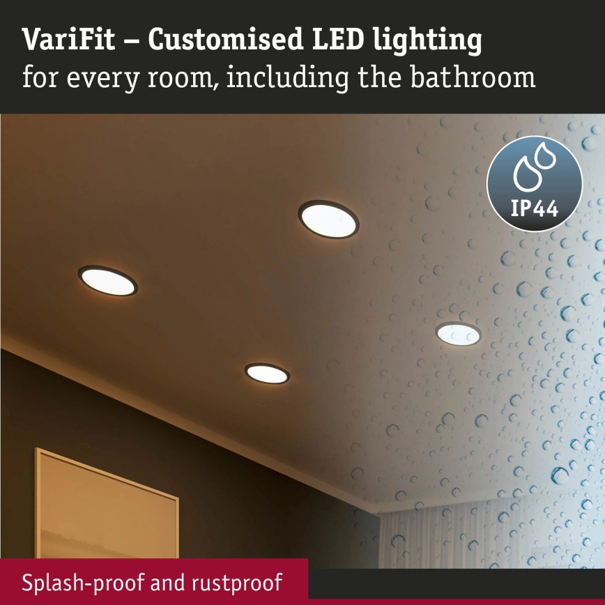Paulmann 93102 - LED/16W IP44 Stlmiteľné kúpeľňové zapustené svietidlo AREO 230V 2000/3000/4000K priemer 23 cm čierne